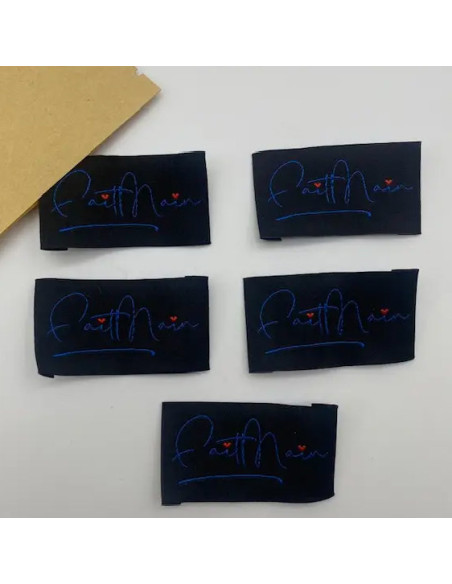 Conjunto de 5 etiquetas tecidas para costurar Feito à mão - Preto e azul-marinho