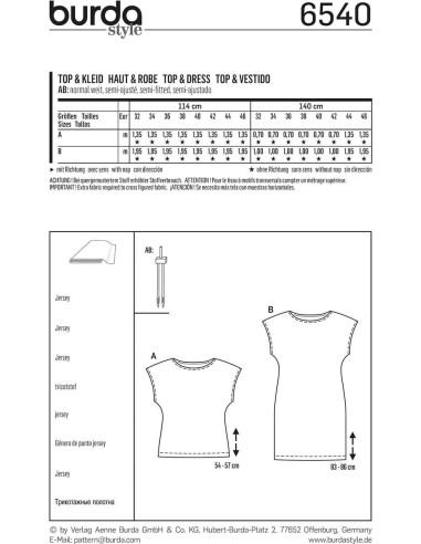 Molde de blusa e vestido - Burda 6540