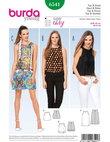 Molde de blusa e vestido - Burda 6541