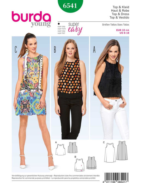 Molde de blusa e vestido - Burda 6541
