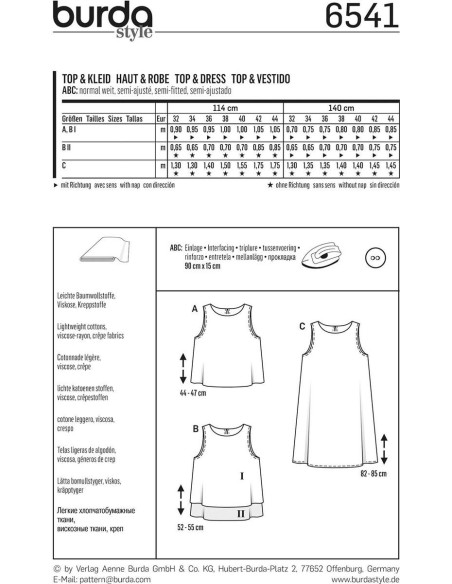 Molde de blusa e vestido - Burda 6541