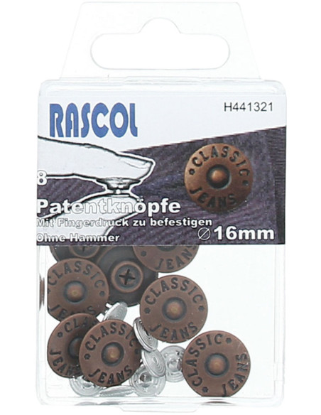 Caixa de 8 botões jeans 16mm Rascol - Cobre fosco