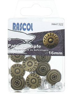 Caixa de 8 botões jeans 16mm Rascol - Latão fosco