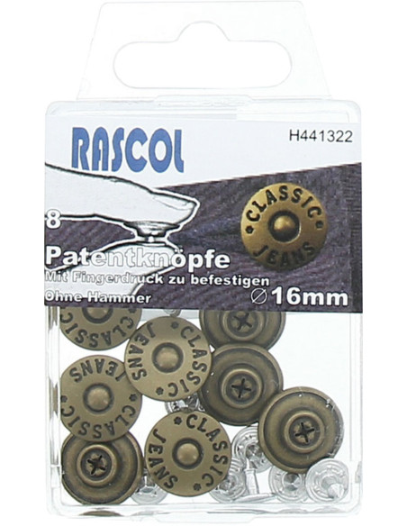 Caixa de 8 botões jeans 16mm Rascol - Latão fosco