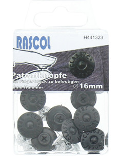 Caixa de 8 botões jeans 16mm Rascol - Preto mate