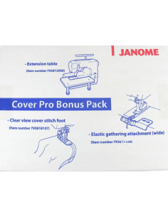 Kit de mesa extensível, pé para bainha coberta e guia de aplicação de elástico Janome