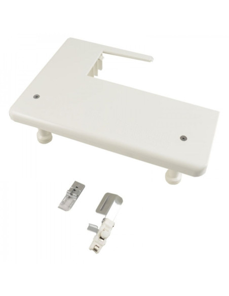 Kit de mesa extensível, pé para bainha coberta e guia de aplicação de elástico Janome