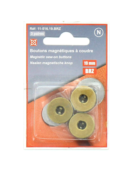 Conjunto de 3 botões magnéticos para costurar - Bronze