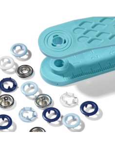 Caixa de 21 botões de pressão jersey branco, azul claro e marinho com ferramenta de 8 mm 2