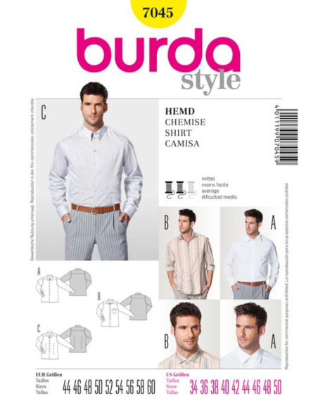 Molde de camisa para homem - Burda 7045