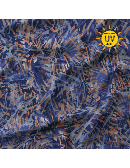 Tecido lycra fato de banho - Fizyle azul e laranja