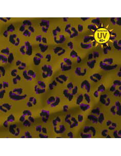 Tecido lycra para fato de banho - Ocre fauve e violeta
