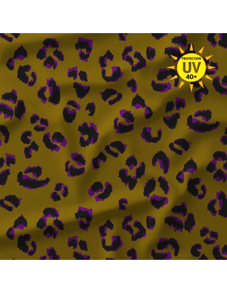 Tecido lycra para fato de banho - Ocre fauve e violeta