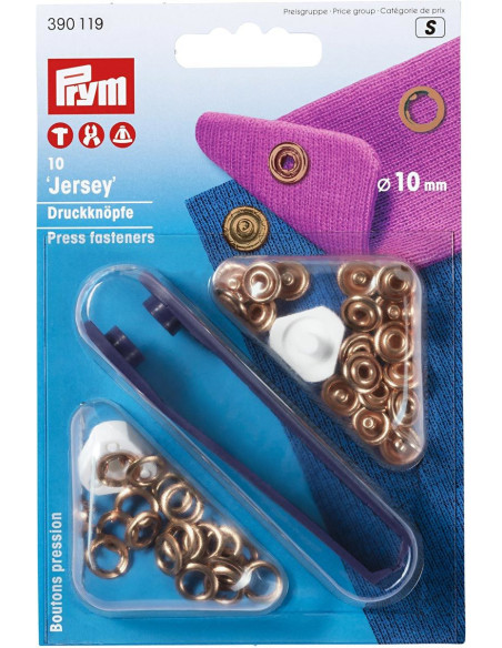 Caixa de 10 botões de pressão jersey Cobre com ferramenta 10 mm