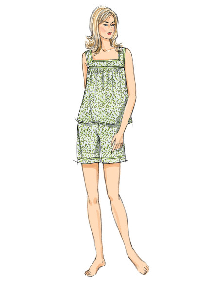 Padrão de top, camisa de dormir e short - Butterick 6883