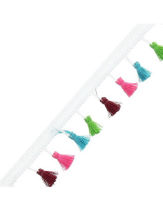 Galão pompons multicoloridos branco