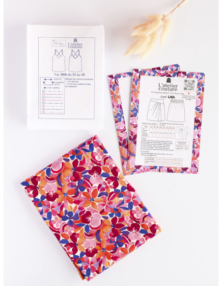 Coffret Top Ava ou Jupe Lisa au motif Bloom