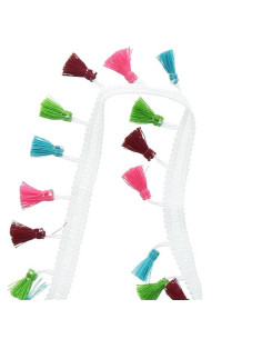 Galão pompons multicoloridos branco 2