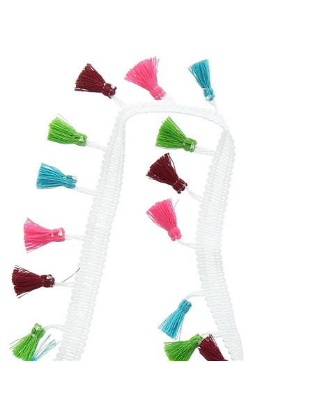 Galão pompons multicoloridos branco