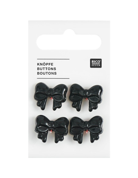 Cartela de 4 botões de nó - Preto 18 x 15 mm