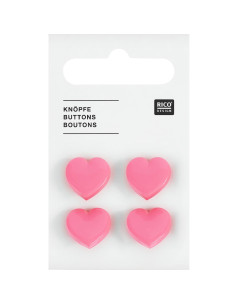 Cartão de 4 botões corações - Rosa 15 x 15 mm