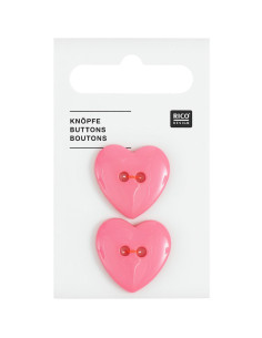 Cartão com 2 botões em forma de coração - Rosa 22 x 22 mm
