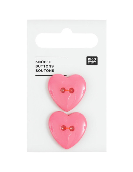 Cartão com 2 botões em forma de coração - Rosa 22 x 22 mm