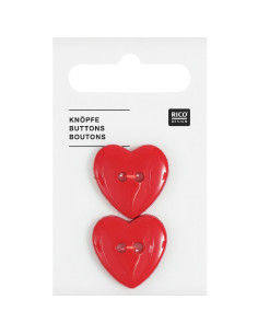 Cartão com 2 botões em forma de coração - Vermelho 22 x 22 mm