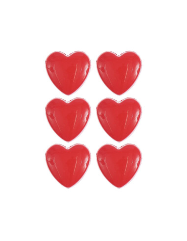 Cartão com 6 botões em forma de coração - Vermelho 11 x 11 mm