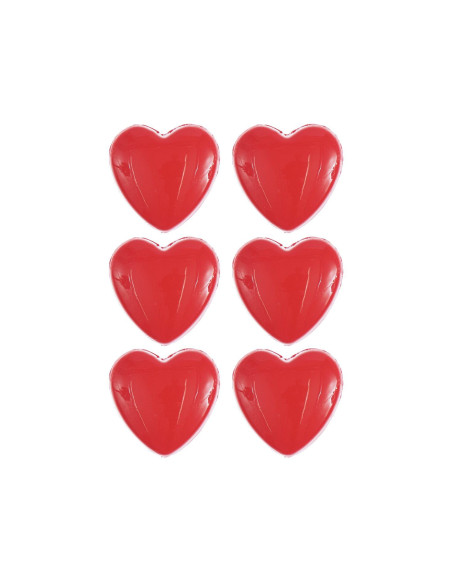 Cartão com 6 botões em forma de coração - Vermelho 11 x 11 mm