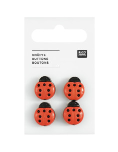Cartão de 4 botões joaninha - Vermelho 13 x 15 mm