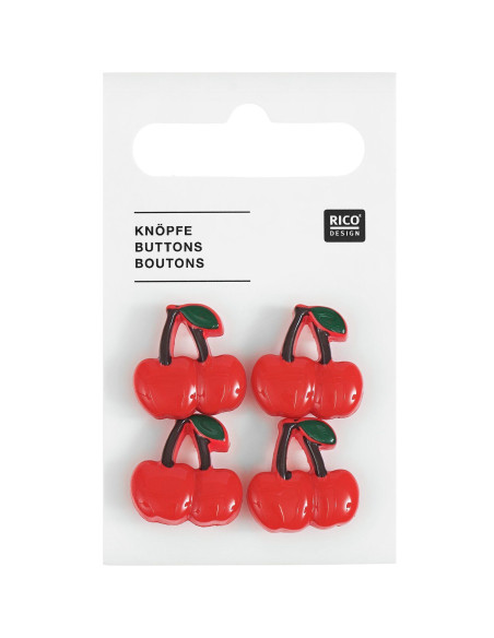 Cartela de 4 botões cereja - Vermelho 17 x 17 mm