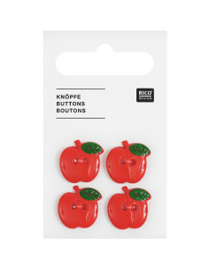 Cartão de 4 botões maçãs - Vermelho 15 x 16 mm
