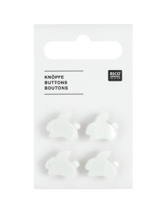 Cartela de 4 botões de coelho - Branco 15 x 13 mm