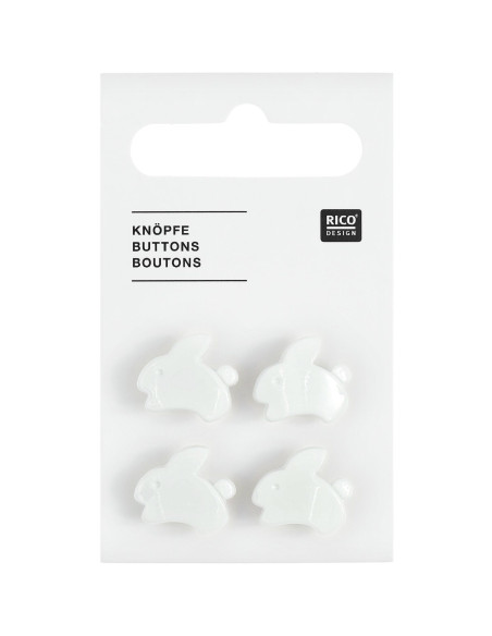 Cartela de 4 botões de coelho - Branco 15 x 13 mm