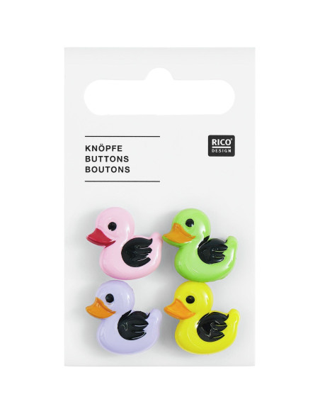 Cartela de 4 botões de patos - Multicolorido 18 x 19 mm