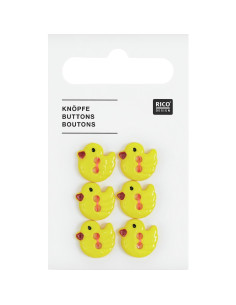 Cartela de 6 botões de patos - Amarelo 13 x 12 mm
