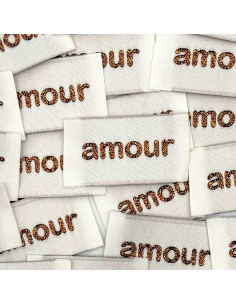 Conjunto de 5 etiquetas tecidas para costurar Amor - Bronze