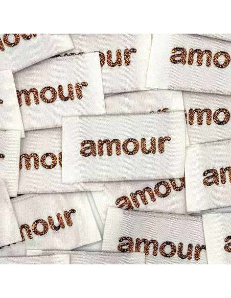 Conjunto de 5 etiquetas tecidas para costurar Amor - Bronze