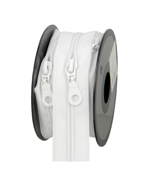 Rolo de 5 metros de fecho de nylon 5 mm com cursores - Branco