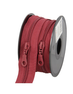 Rolo de 5 metros de fecho de nylon 5 mm com puxadores - Vermelho escuro