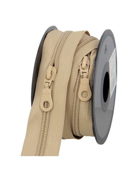 Rolo de 5 metros de fecho de nylon 5 mm com cursores - Bege