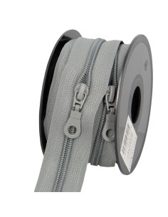 Rolo de 5 metros de fecho de nylon 5 mm com cursores - Cinza