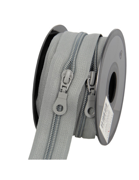 Rolo de 5 metros de fecho de nylon 5 mm com cursores - Cinza