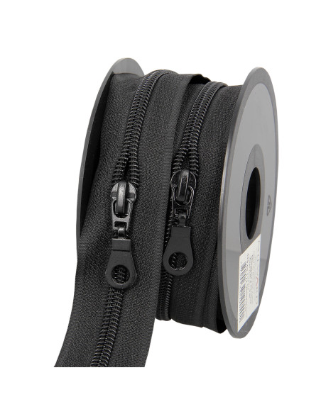 Rolo de 5 metros de fecho de nylon 5 mm com puxadores - Preto