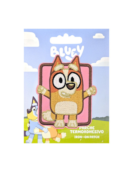 Emblema bordado Bluey - Bingo fundo rosa