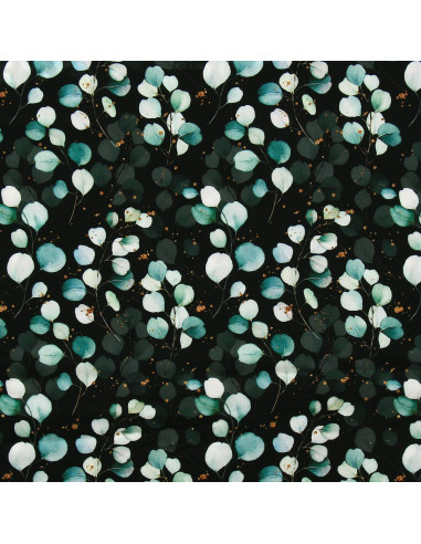 Tecido viscose - Eucalipto Fundo preto