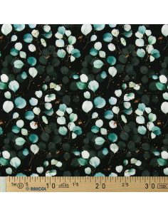 Tecido viscose - Eucalipto Fundo preto 2