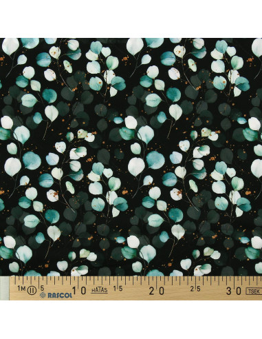 Tecido viscose - Eucalipto Fundo preto