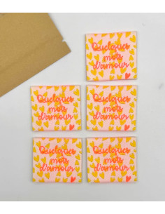Conjunto de 5 etiquetas tecidas para costurar Algumas palavras de amor - Fluo 2